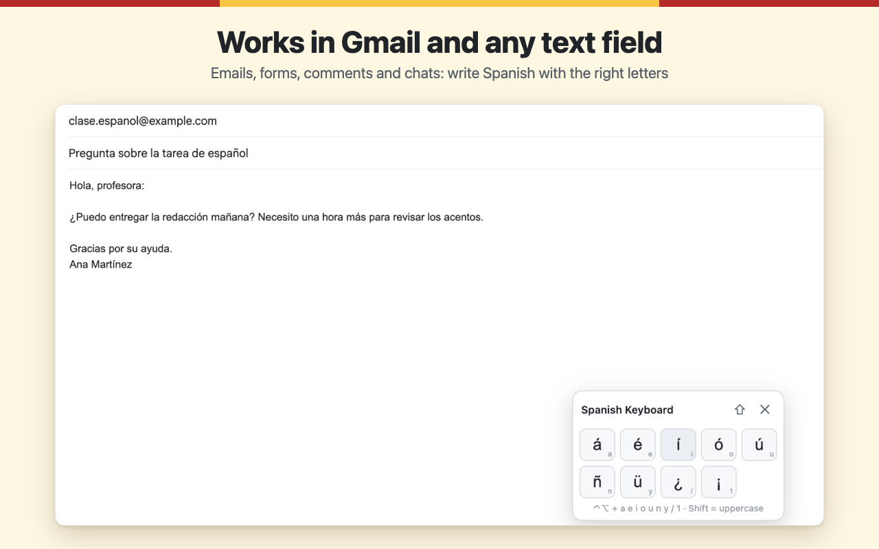 The panel open in a Gmail message with a Spanish email